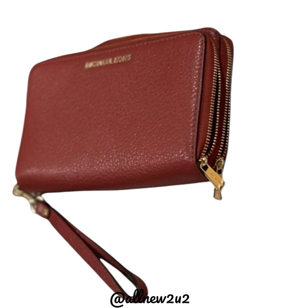 Michael Kors Adele Lg Flat MF Phone Case in Brick Pebble Leather Wristlet Strap - Picture 9 of 14